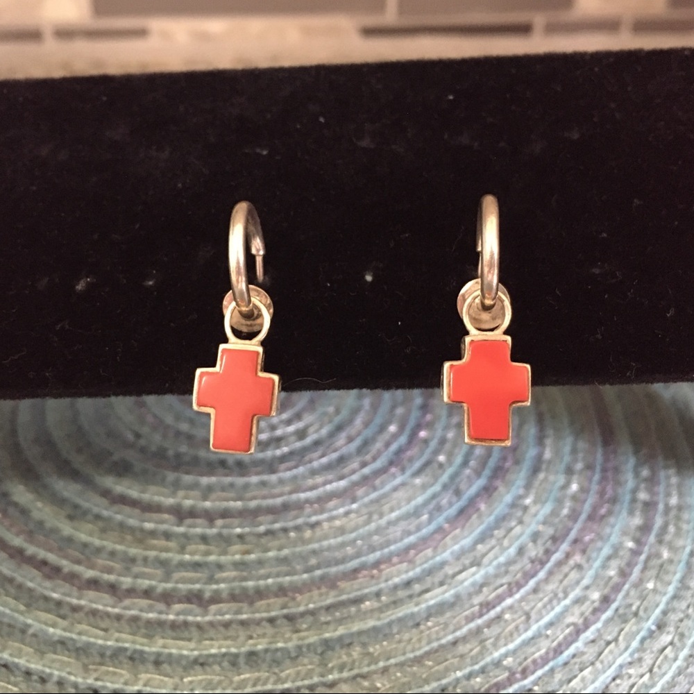 Silver & Enamel Cross Earrings